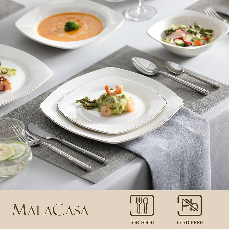 MALACASA 32-Piece New Bone China Dinnerware Set, Service for 8 - Squircle