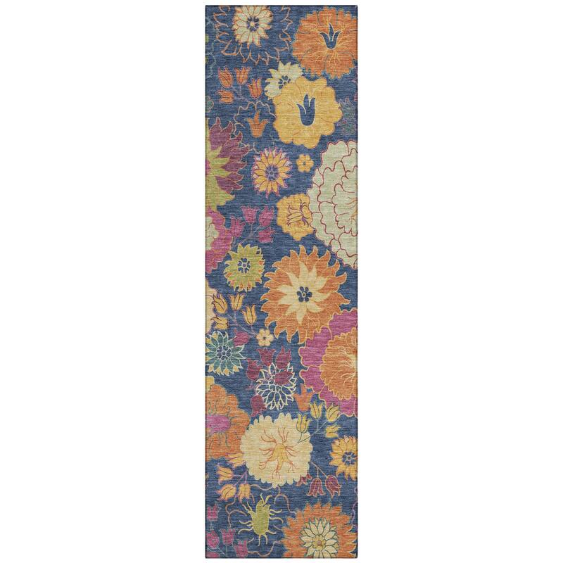 Machine Washable Indoor/ Outdoor Modern Floral Chantille Rug