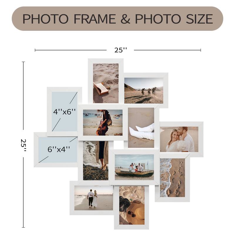 HELLO LAURA 12 Opening 4 x 6" White Collage Wall Picture Frame