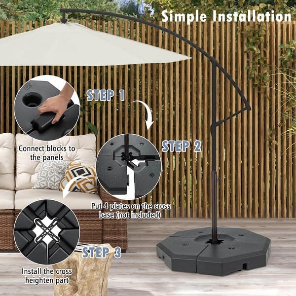 brown patio umbrella with lights Solar-Powered LED Light 11 ft Aluminum Patio Cantilever Umbrella with Base