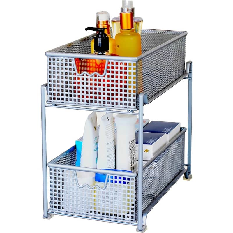 Two Tier Mesh Sliding Basket Organizer Drawer Bed Bath