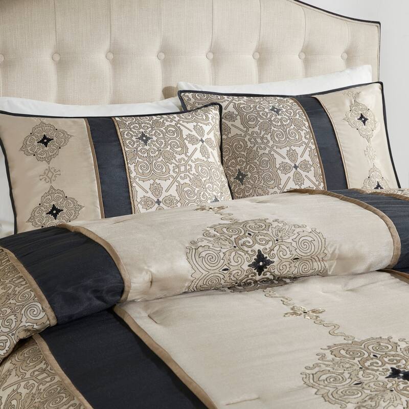 Madison Park Blaine 7 Piece Jacquard Comforter Set with Throw Pillows