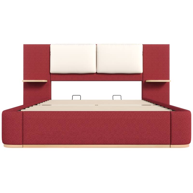 Roomfitters Queen Size Upholstered Platform Bed Frame, Modern Panel Headboard with Rounded Corners, Solid Wood Slats