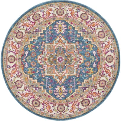 Rapay Power Loomed Geometric Floral Area Rug By HomeRoots - 4' Round