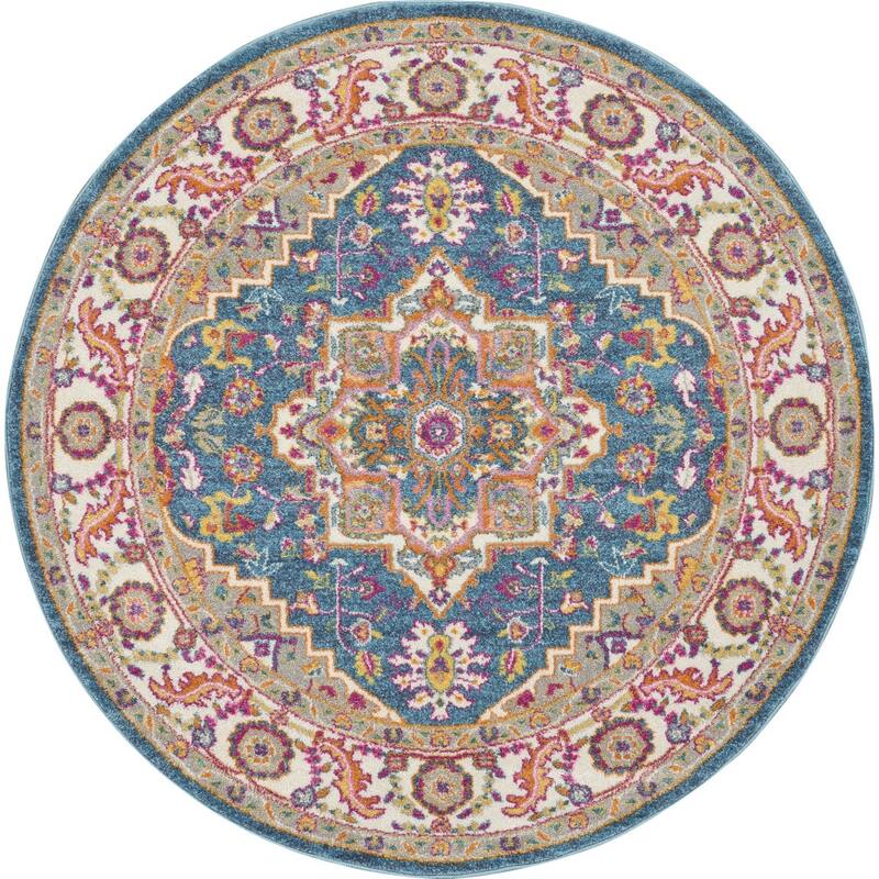 Raqas Power Loomed Geometric Floral Area Rug By HomeRoots - 5' Round