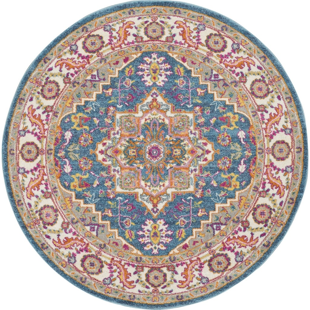 Raqas Power Loomed Geometric Floral Area Rug By HomeRoots - 5' Round