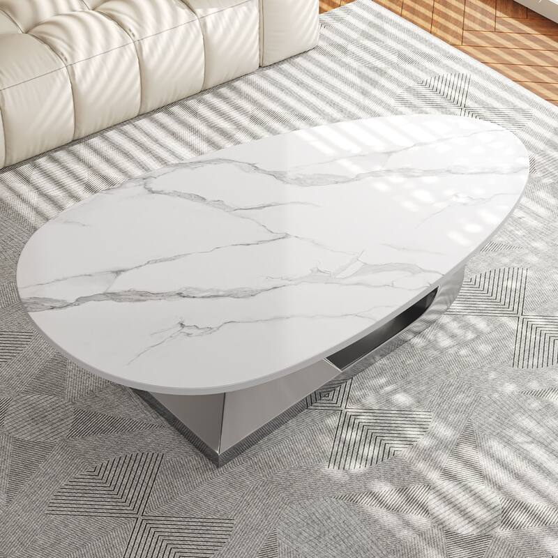 Modern Sintered Stone Tabletop Coffee Table with Stainless Steel Base - Elegant and Durable Living Room Centerpiece
