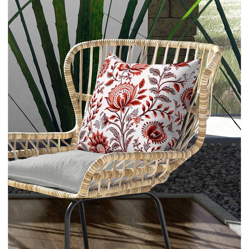 Sanganeri Block Print Indoor/Outdoor Reversible Throw Pillow Red and Grey