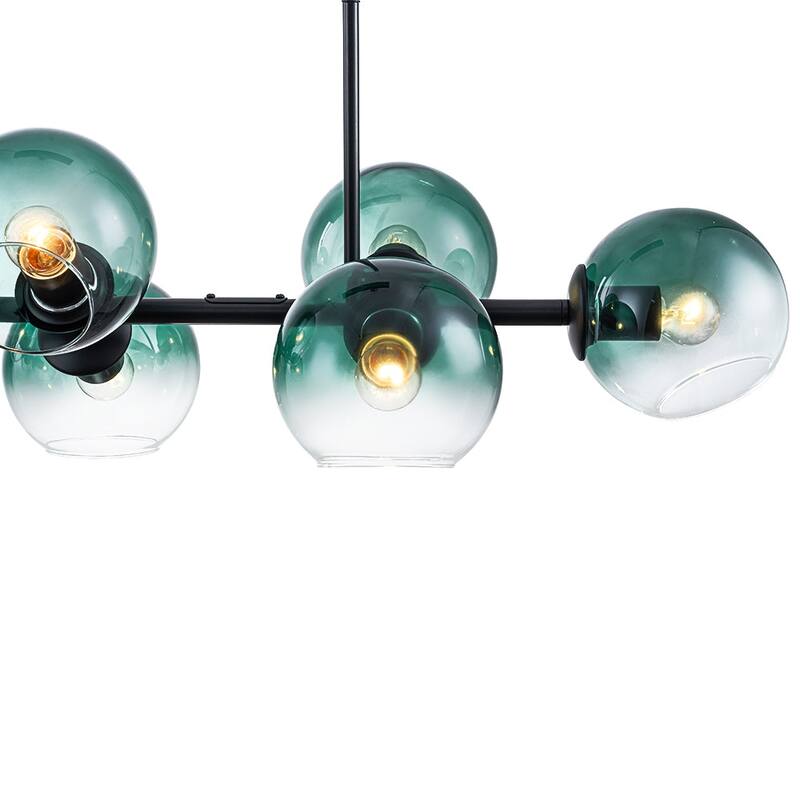 Modern 8-Light Glass Globe Linear Sputnik Island Chandelier Semi Flush