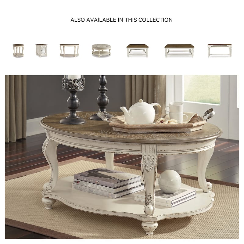 Signature Design by Ashley Nettle Bank White and Brown Wooden Chairside End Table