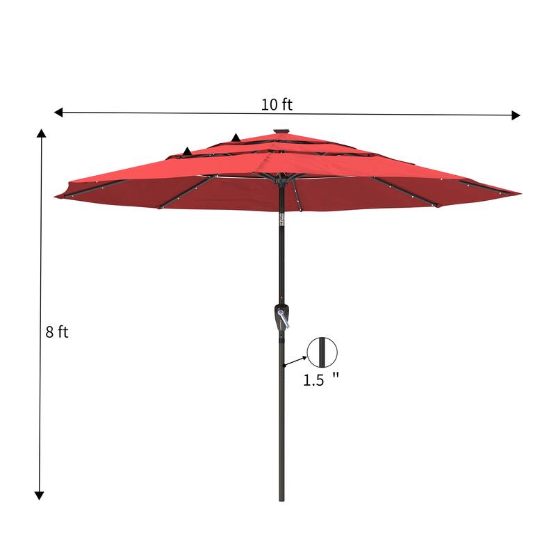 Clihome 10FT LED 3-Tier Patio Market Umbrella with Crank