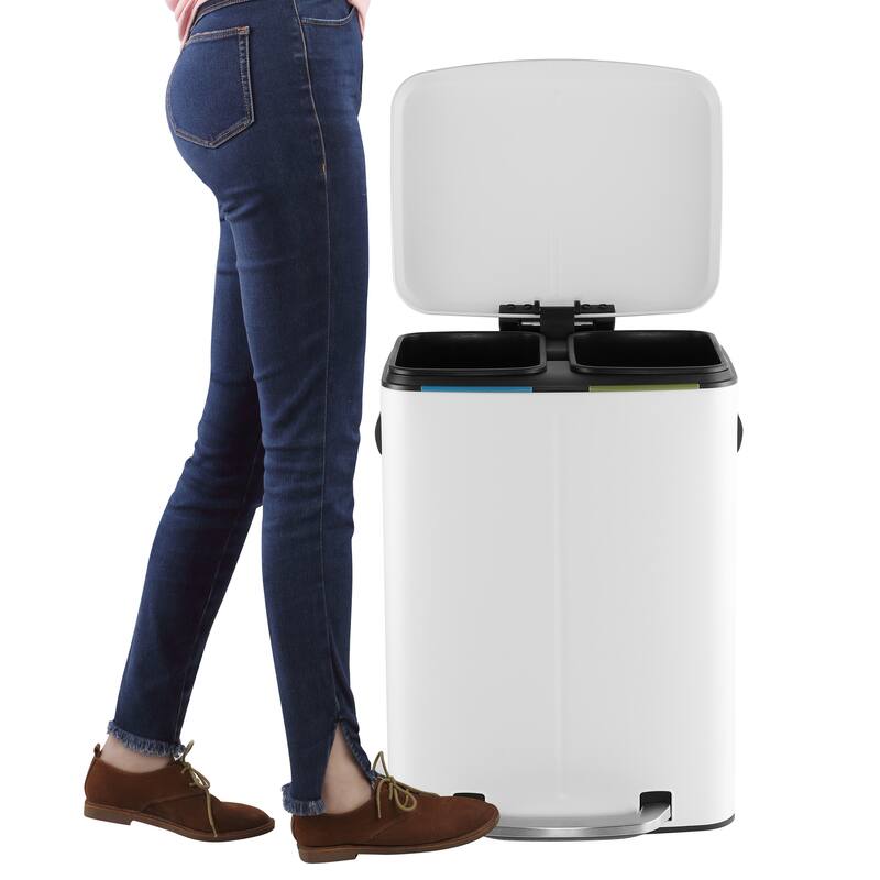 happimess 10.6-Gallon Double Bucket Trash Can with Soft Close Lid