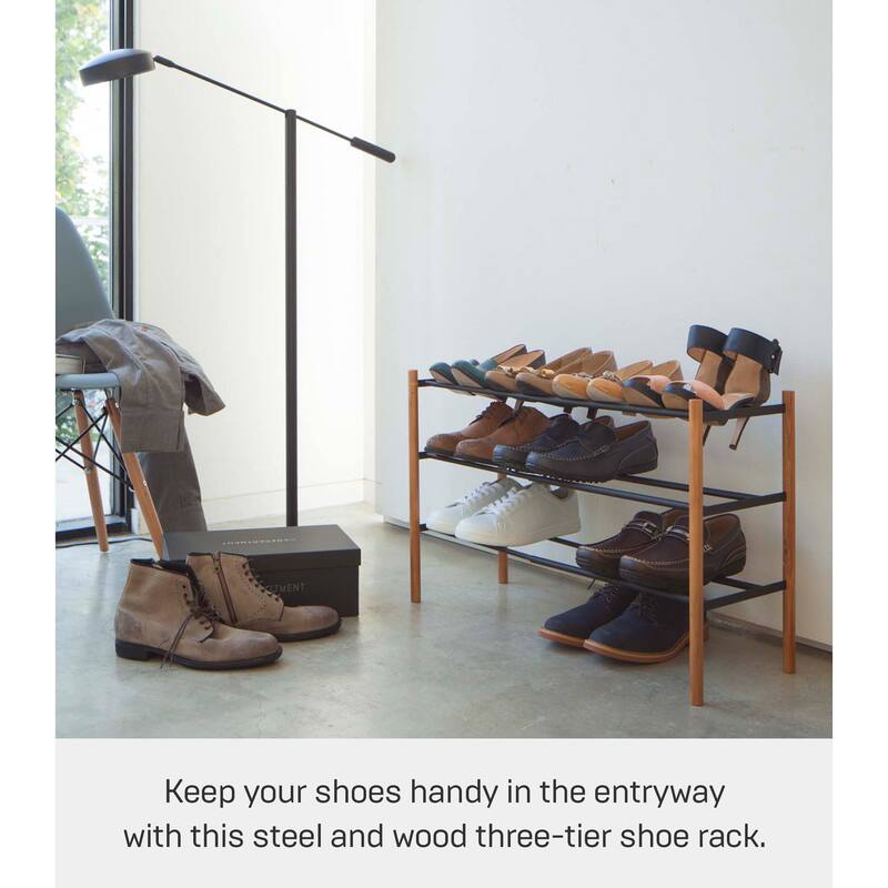 Yamazaki Home Expandable Shoe Rack, Steel, Holds 12 to 16 shoes, Holds 19.8 lbs, Expandable