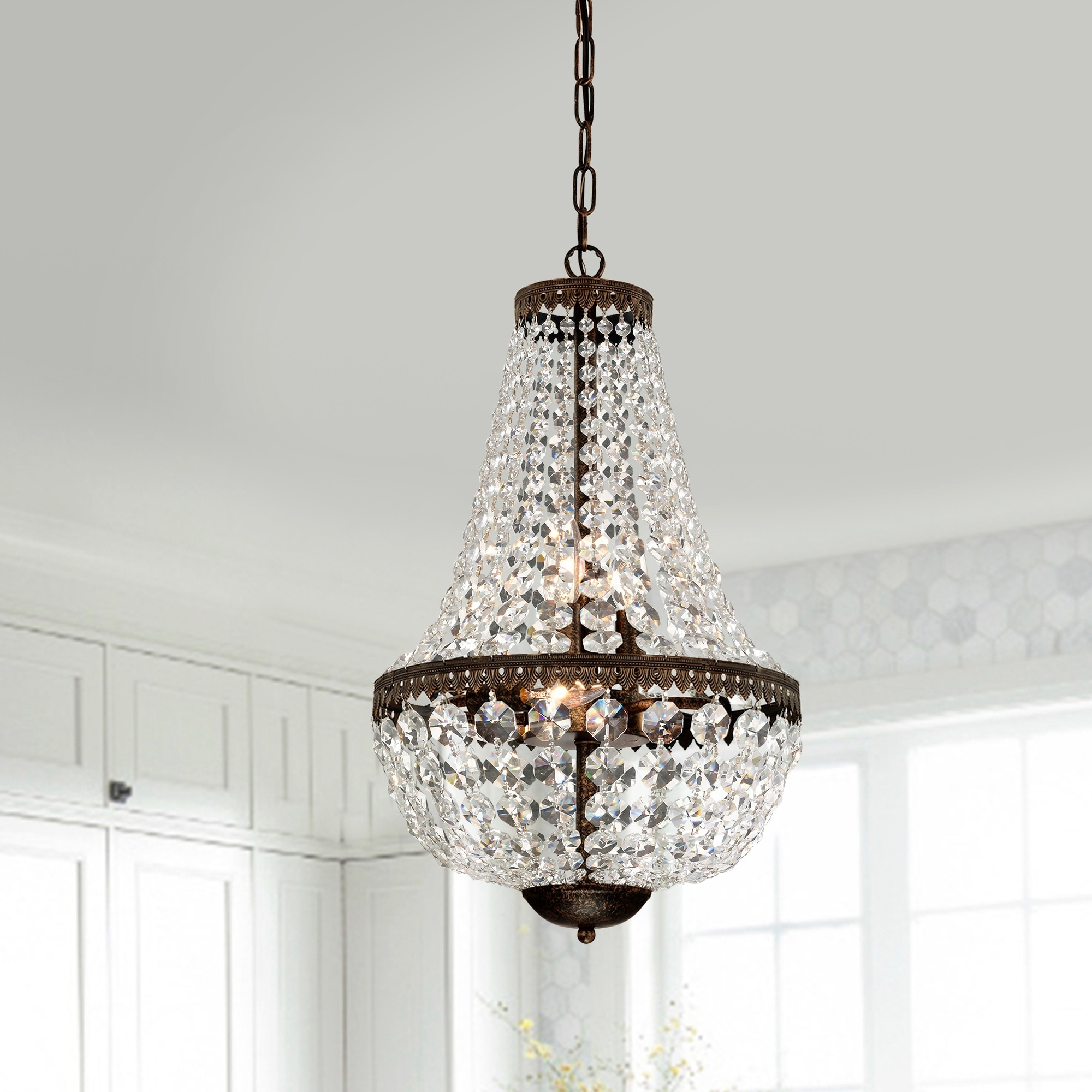 Antique Bronze 6-Light Empire Chandelier with Crystal - Antique Bronze