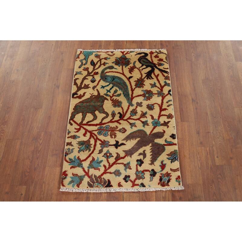 Animals Design Ziegler Oriental Accent Rug Hand-Knotted Wool Carpet - 2'1" x 2'11"