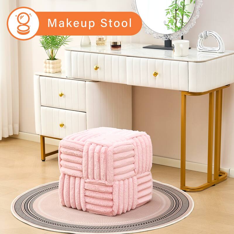 Soft Corduroy Fabric Ottoman Stool for Home Bedroom Living Room Vanity Chair Comfortable