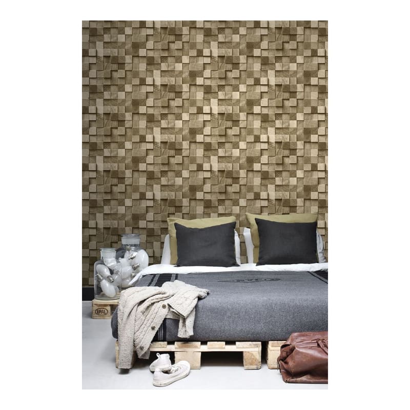 ESTA Home Tevye Gold Wood Geometric Wallpaper