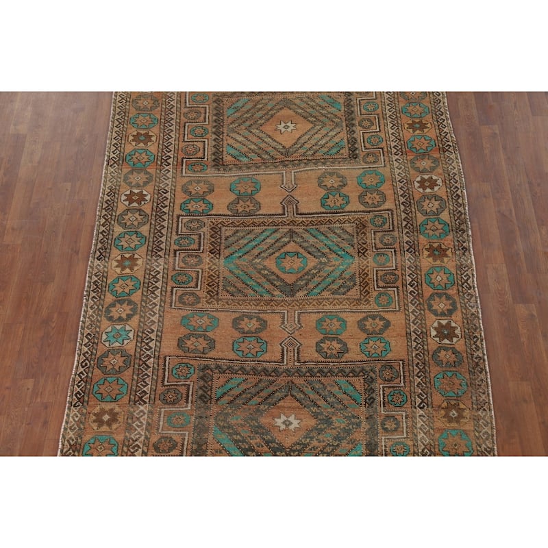 Geometric Shiraz Vintage Persian Area Rug Handmade Wool Carpet - 6'3" x 9'3"