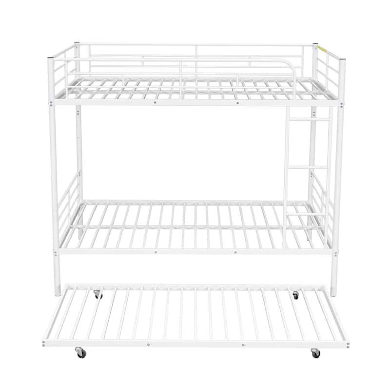 Full Over Full Metal Bunk Bed with Trundle, White