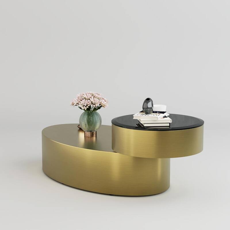 Classic and Luxurious 50 inch 2 Tiers Rotatable Oval Coffee Table Center Table