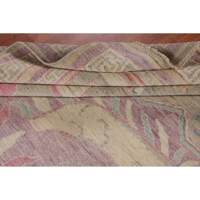 Hand Knotted Oriental 100% Wool Carpet Transitional Geometric Multi-Colored Oushak Area Rug - 9' 0'' X 8' 10''