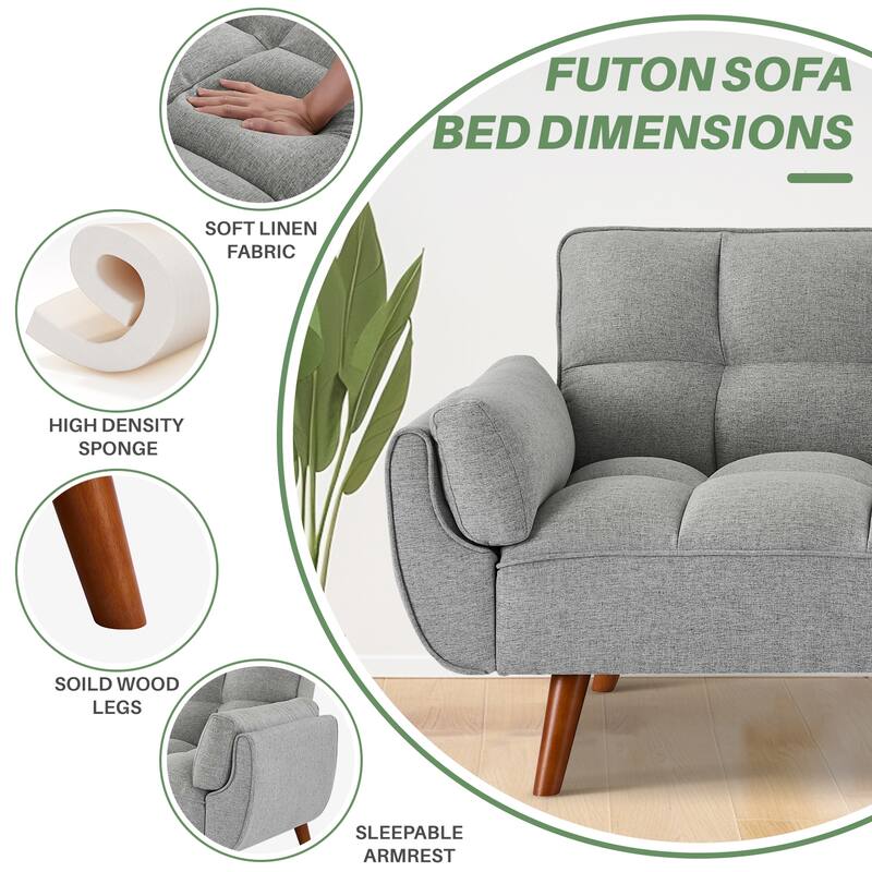 75.39" Futon Sofa Bed, Convertible Folding Futon Couch Recliner Lounge For Living Room With 2 Pillow/Armrest