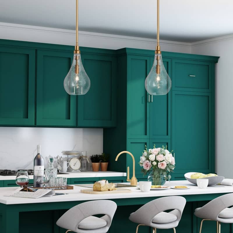 Marro Modern Farmhouse Mini Pendant Seeded Glass Teardrop Islands Lights Kitchen Dining Room - Brass