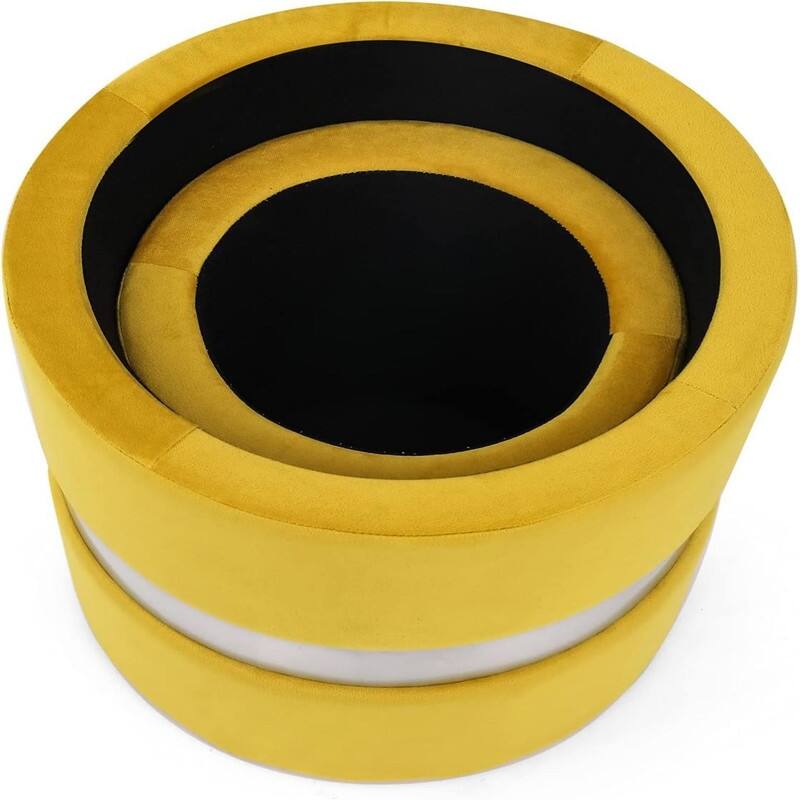 Round Velvet Storage Ottoman Set of 2