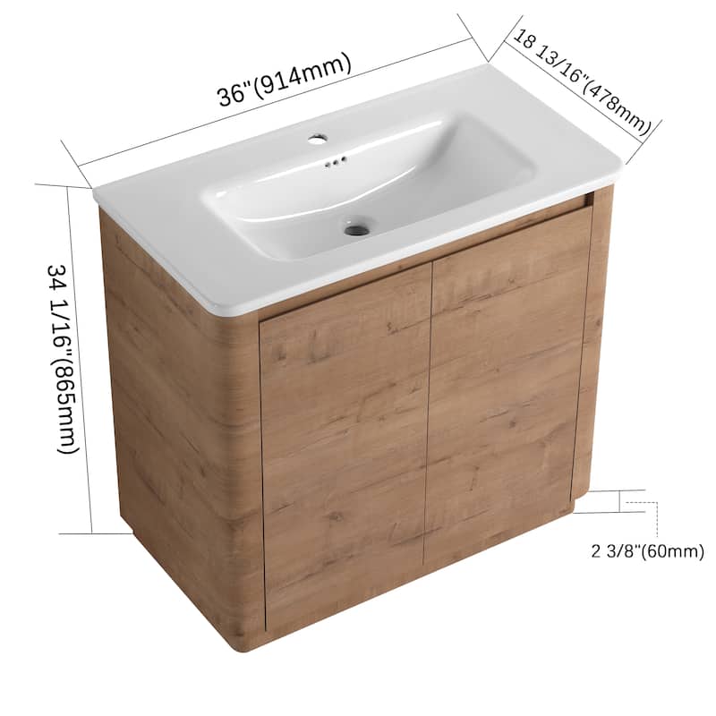 Bathroom Vanity With Sink In 36/40 Inch, Freestanding Bathroom Vanity With Soft Close Door and Adjustable Shelf