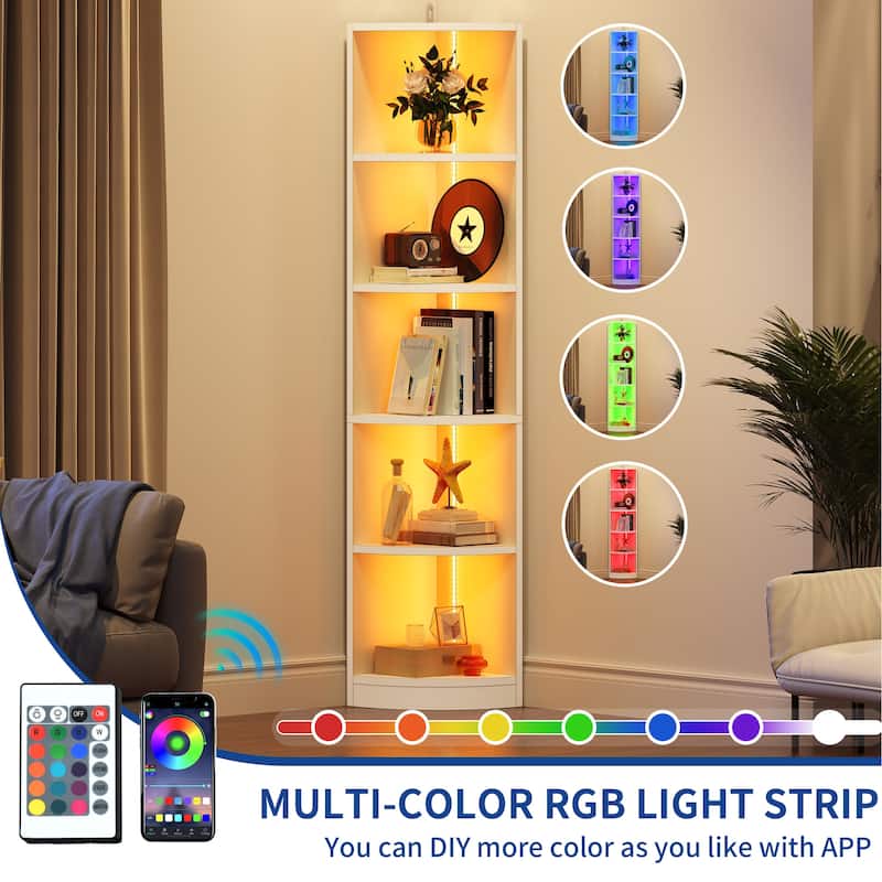 Herrell Wood 5-Tier 70.8" Tall Corner Bookshelf Bookcase