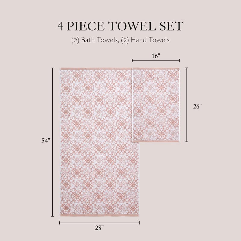 Jessica Simpson Aziza Collection Patterned Bath Towels, Set of 4