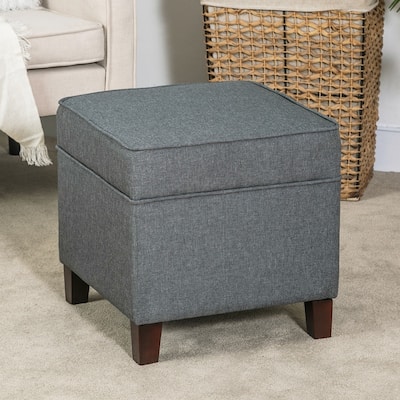 Adeco Toy Chest and Footrest Square Seat Storage Bench Ottoman Gray