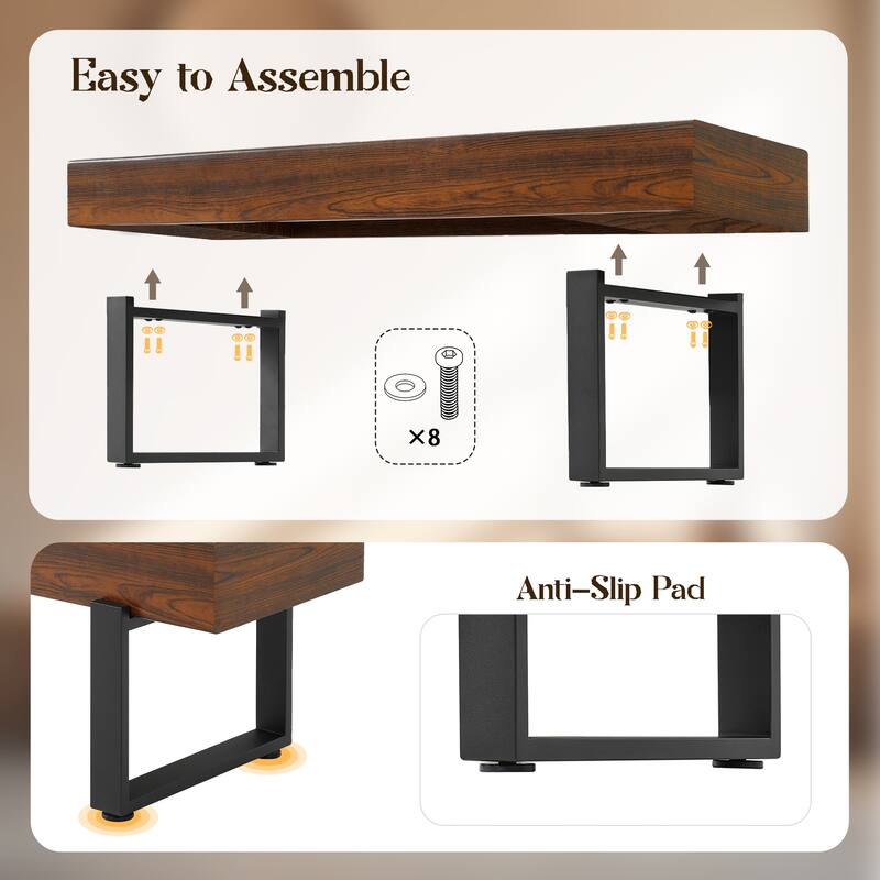 Roomfitters 59" Wood Bench, Modern Farmhouse Entryway Bench with Metal Legs, Bedroom End Seating, Kitchen Dining Bench