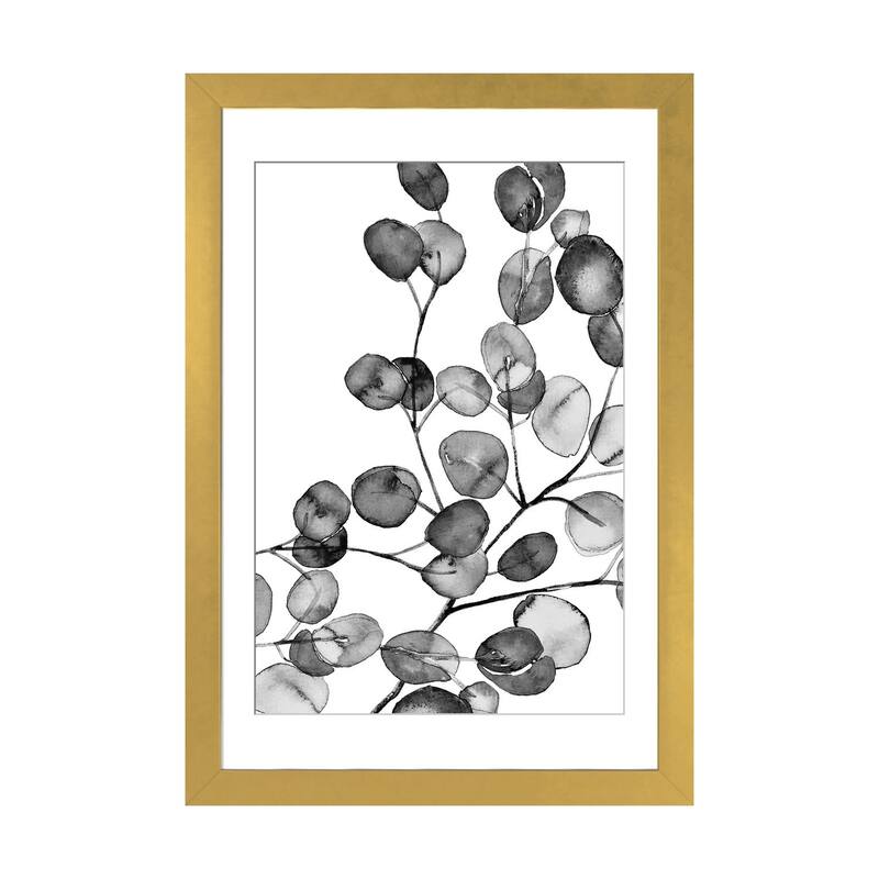 iCanvas "Eucalyptus Watercolor Black And White" by Monika Strigel PFA - Gold - 32x24x1