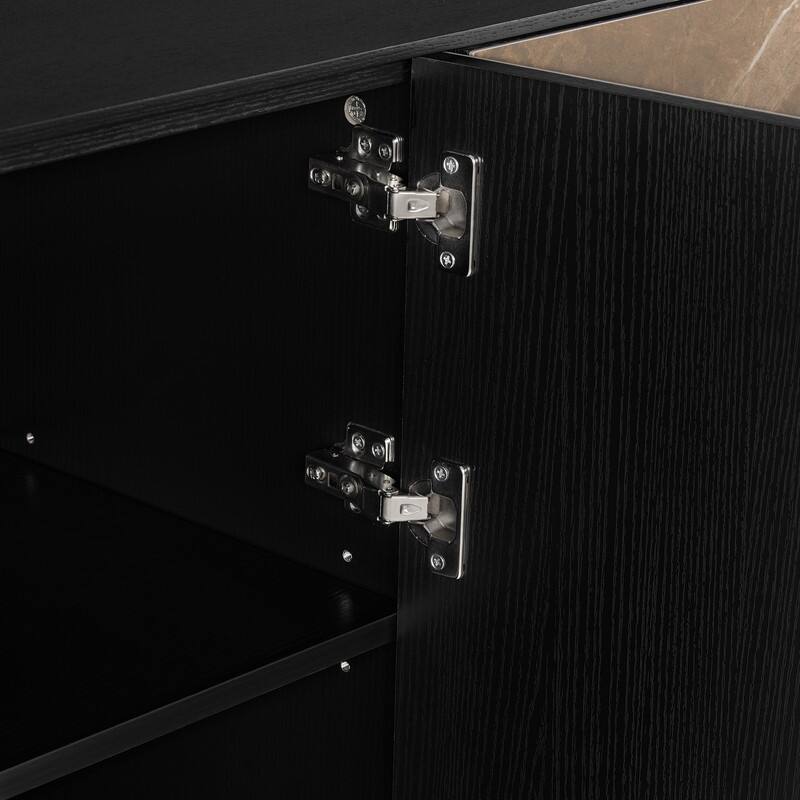 Spruce & Spring Modern Black Ash Sideboard with Cappuccino Ceramic Doors, Large Storage Cabinet