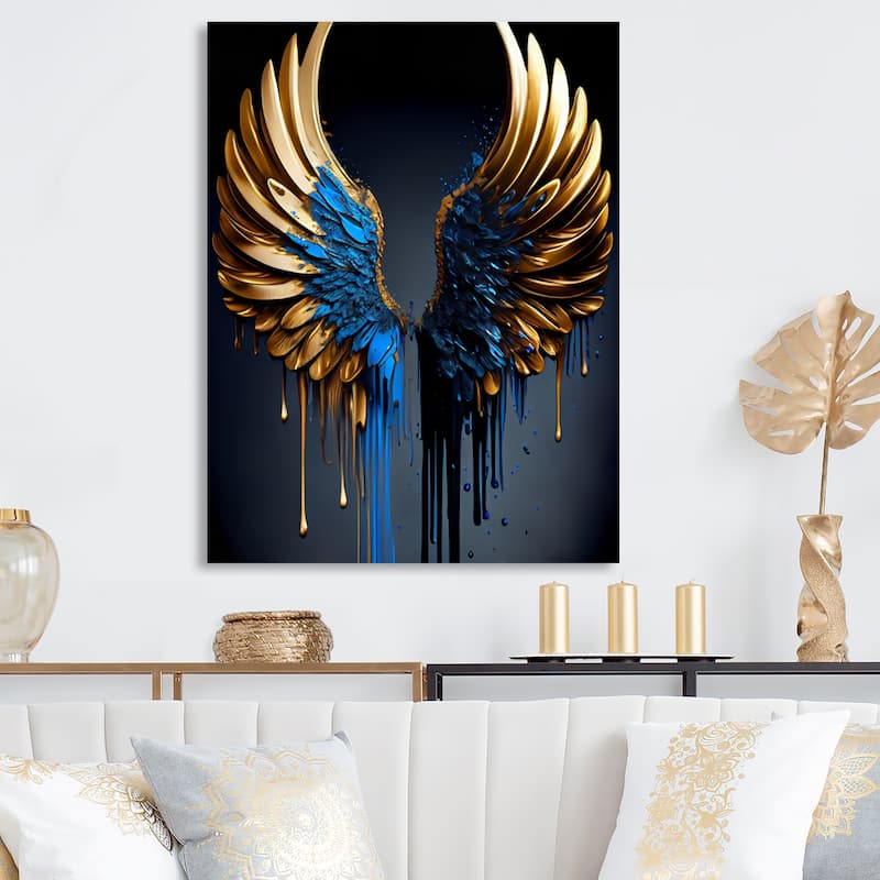Designart 'Blue And Gold Angel Wings III' Wings Angel Metal Wall Art