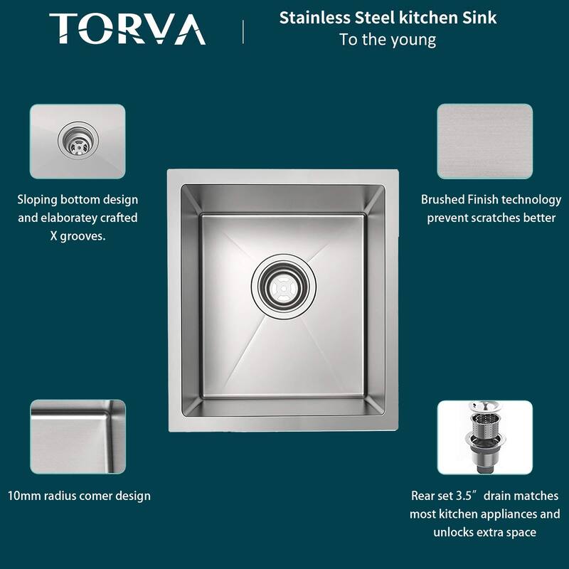 Torva 30 x 18 x 10 Kitchen Sink, 16 Gauge Stainless Steel Single Bowl Undermount Bar Sink