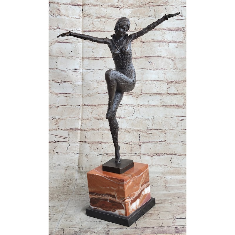 Art Deco Dancer Flapper Russian Ballet Girl Chiparus Bronze Statue Sculpture 21 Inches X 13 Inches
