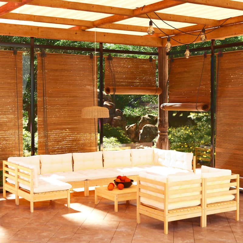 vidaXL Solid Pinewood Patio Lounge Set 11 Piece with Cushions Multi Colors - 25" x 25" x 24.6"