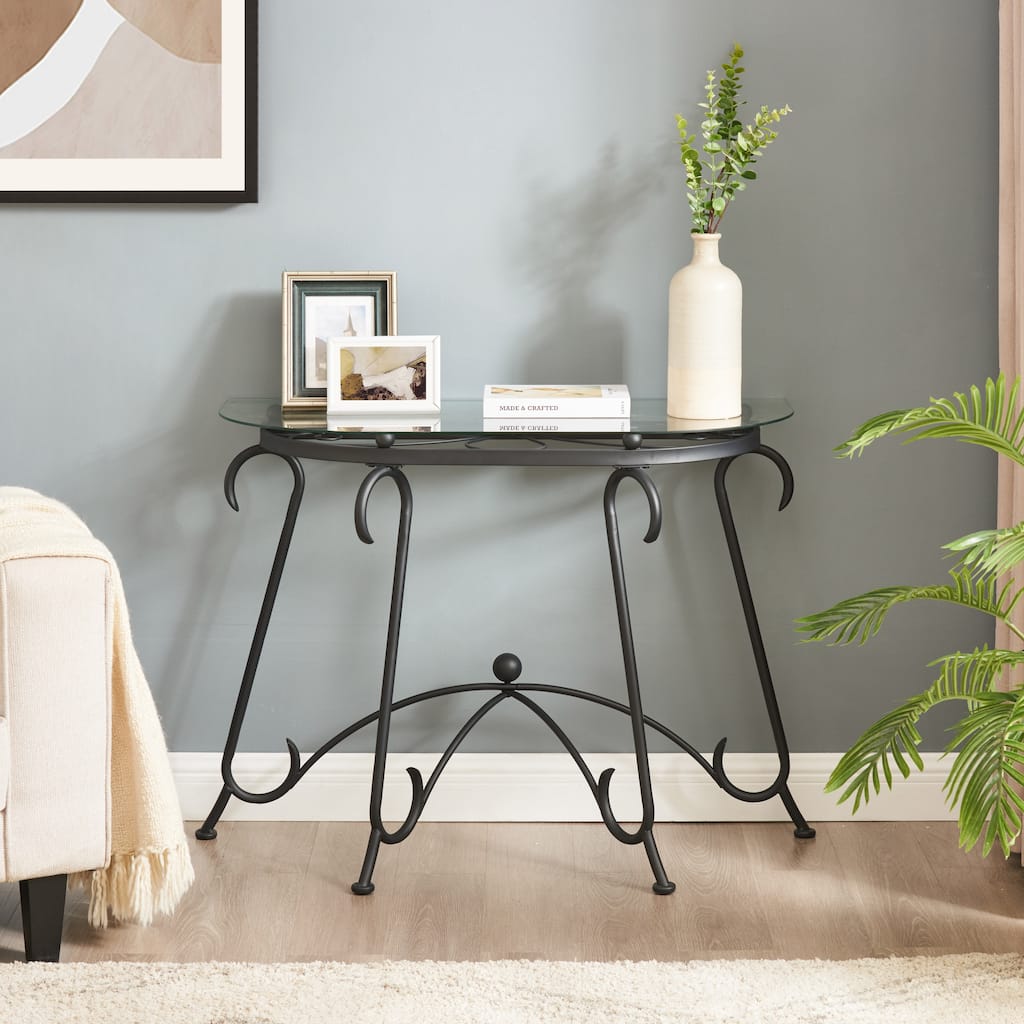 Tempered Glass Console Table with Metal Frame