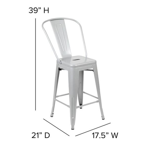 dimension image slide 7 of 9, 24'' High Metal Indoor-Outdoor Counter Height Stool with Back