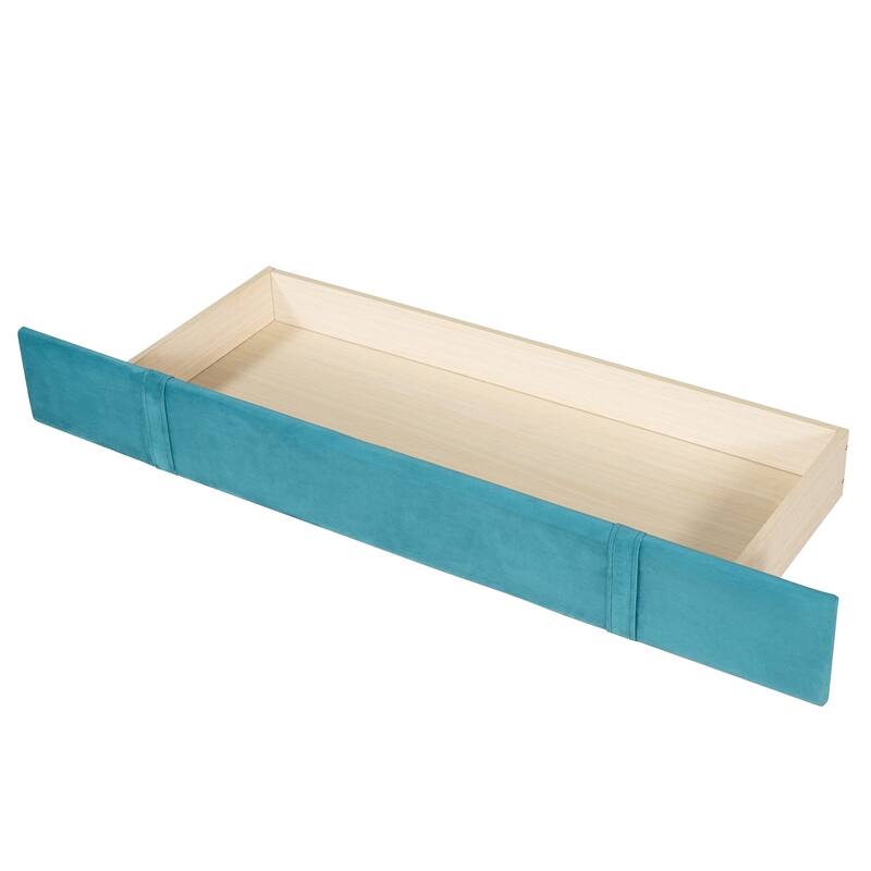 Queen Upholstered Platform Bed with Wingback Headboard and Drawer