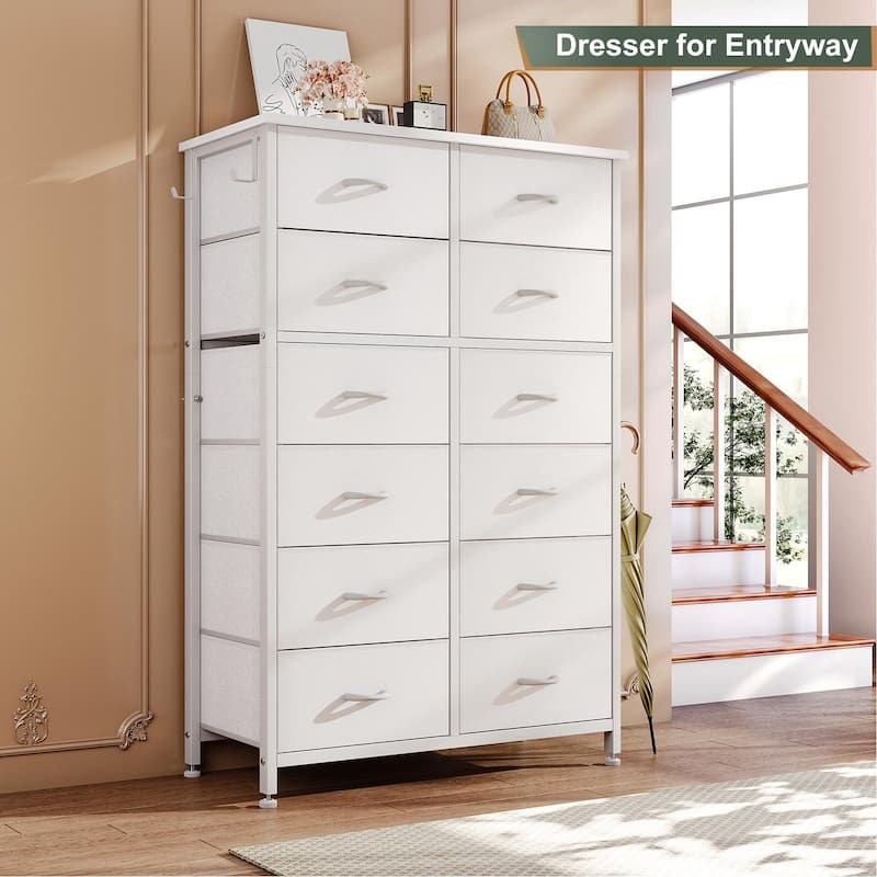 12 Drawer Dresser Tall Fabric Chests of Drawers Closet for Bedroom