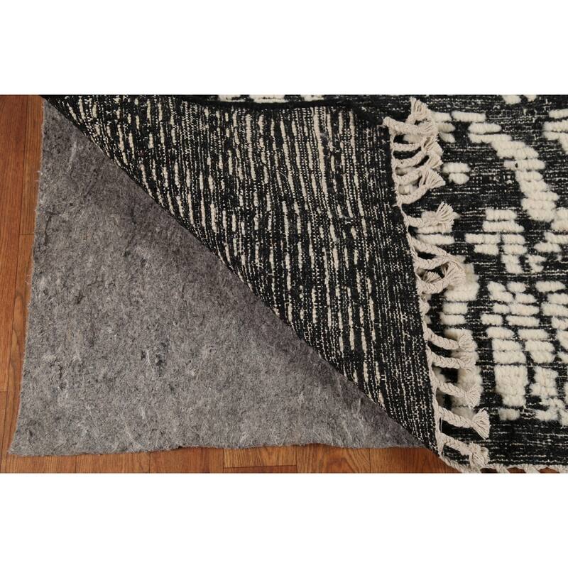 Black & Ivory Moroccan Abstract Area Rug Hand-Knotted Wool Carpet - 4'11"x 8'1"