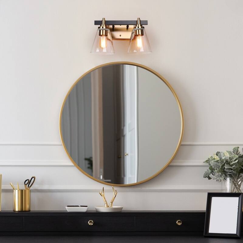 2/3/4 Light Mid-Century Modern Black Gold Bathroom Vanity Lights Clear Glass Wall Sconces