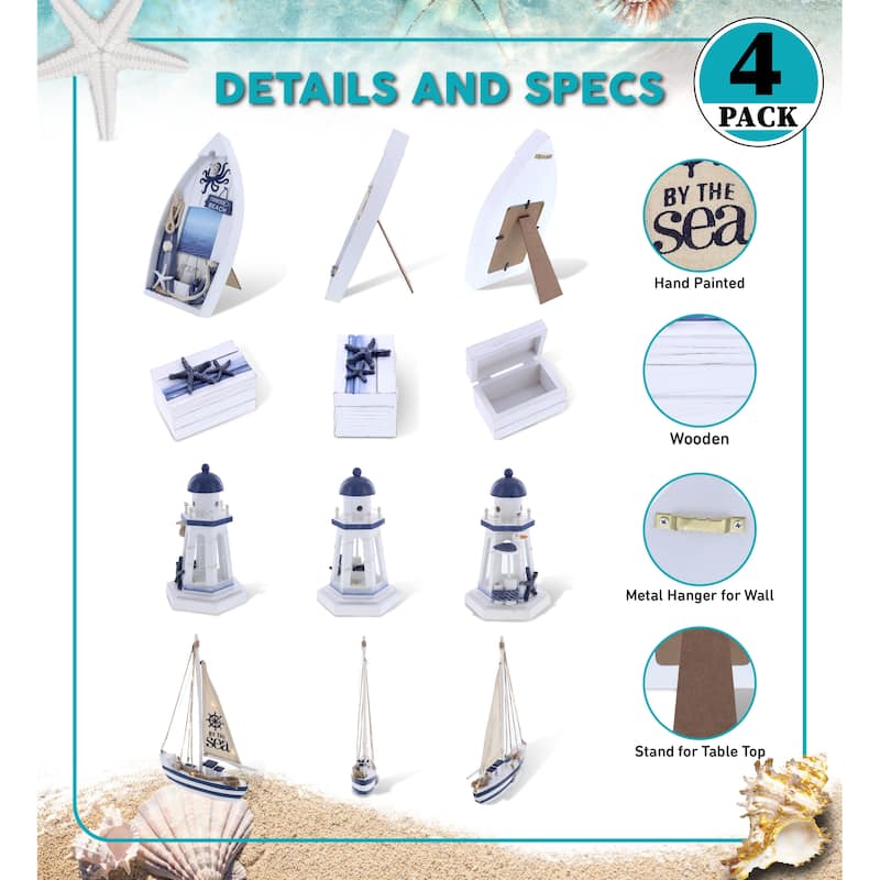CoTa Global Ocean Blue Nautical Collection - Handmade - 4 pcs Set - 8.5″Lx2.5″Wx13″H