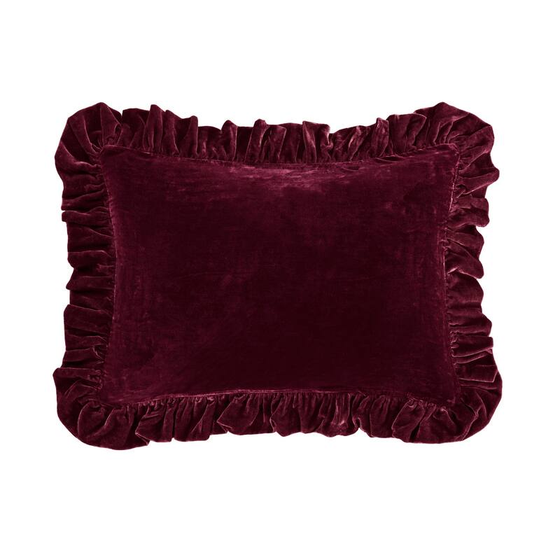 HiEnd Accents Stella Faux Silk Velvet Romantic Western Ruffled Oblong Pillow, 16"x21"