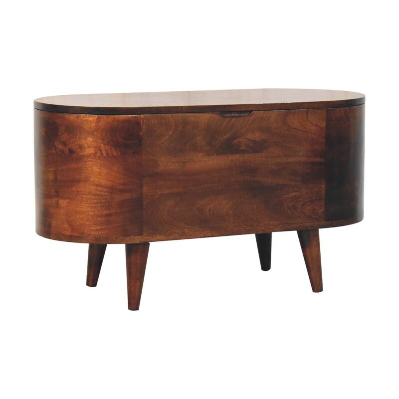 Artisan Furniture Solid Wood Curved California Walnut Blanket Box, Brown, Box Storage