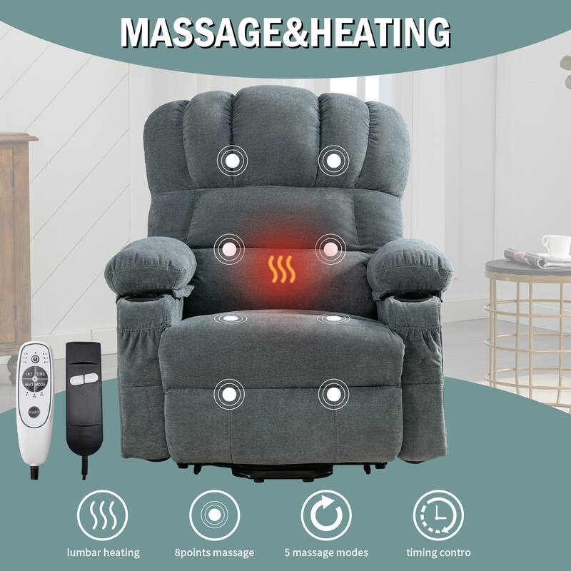 Power Lift Recliner Chair for Elderly with Vibration Massage and Heat, Living Room Single Electric Sofa with USB & Cup Holder