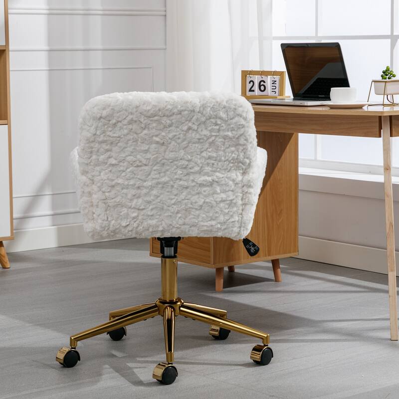 GDF Studio - Modern Upholstered Swivel Home Office Chair with Golden Metal Base and Artificial Rabbit Hair Comfort